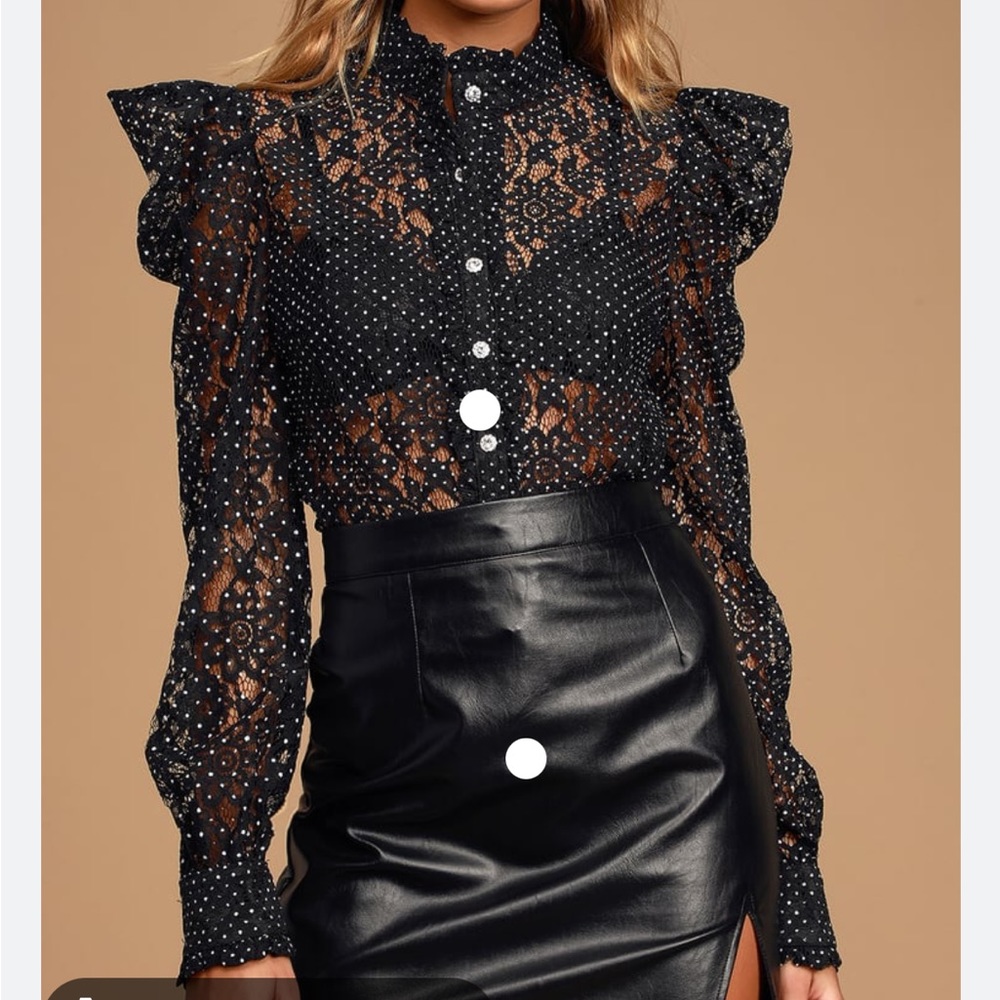 Lulus Sheer Black Crystal Button Up Size Small - image 1